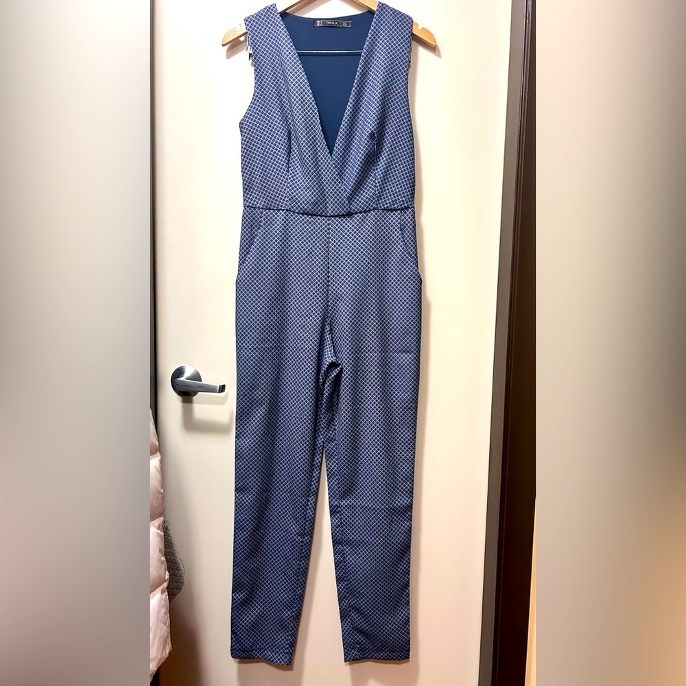 Zara Blue Polka Dot Jumpsuit with Fitted Bodice